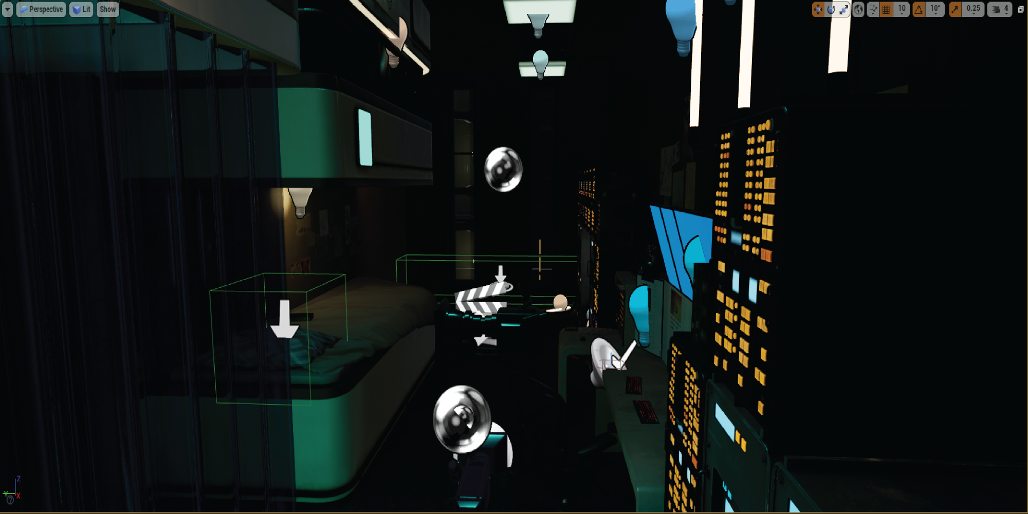Level 1: Inside a cramped, cyberpunk room, reminiscent of Blade Runner