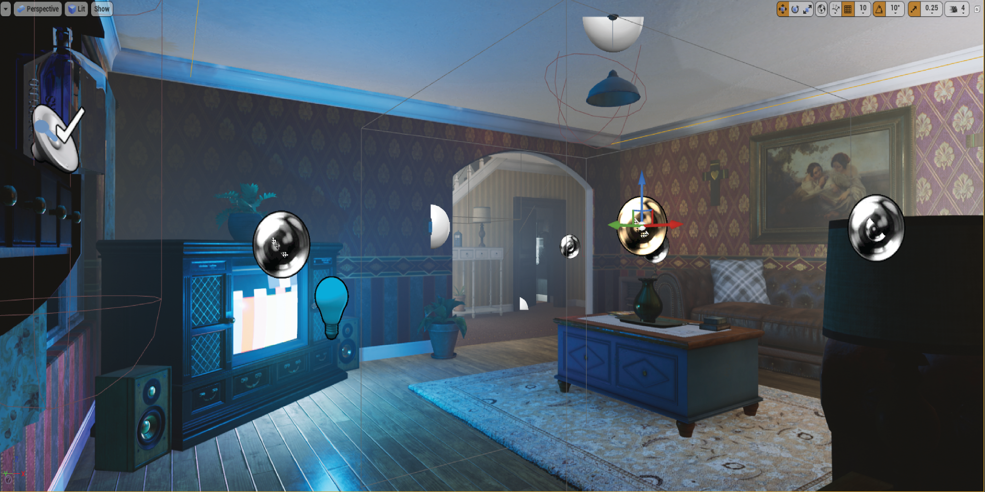 Level 3: Inside a living room that is filled with Christian iconography