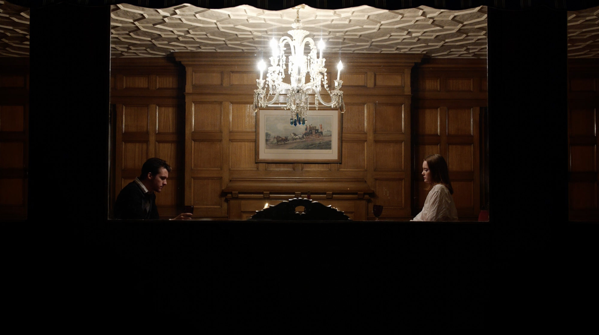 Two people at restaurant through a window