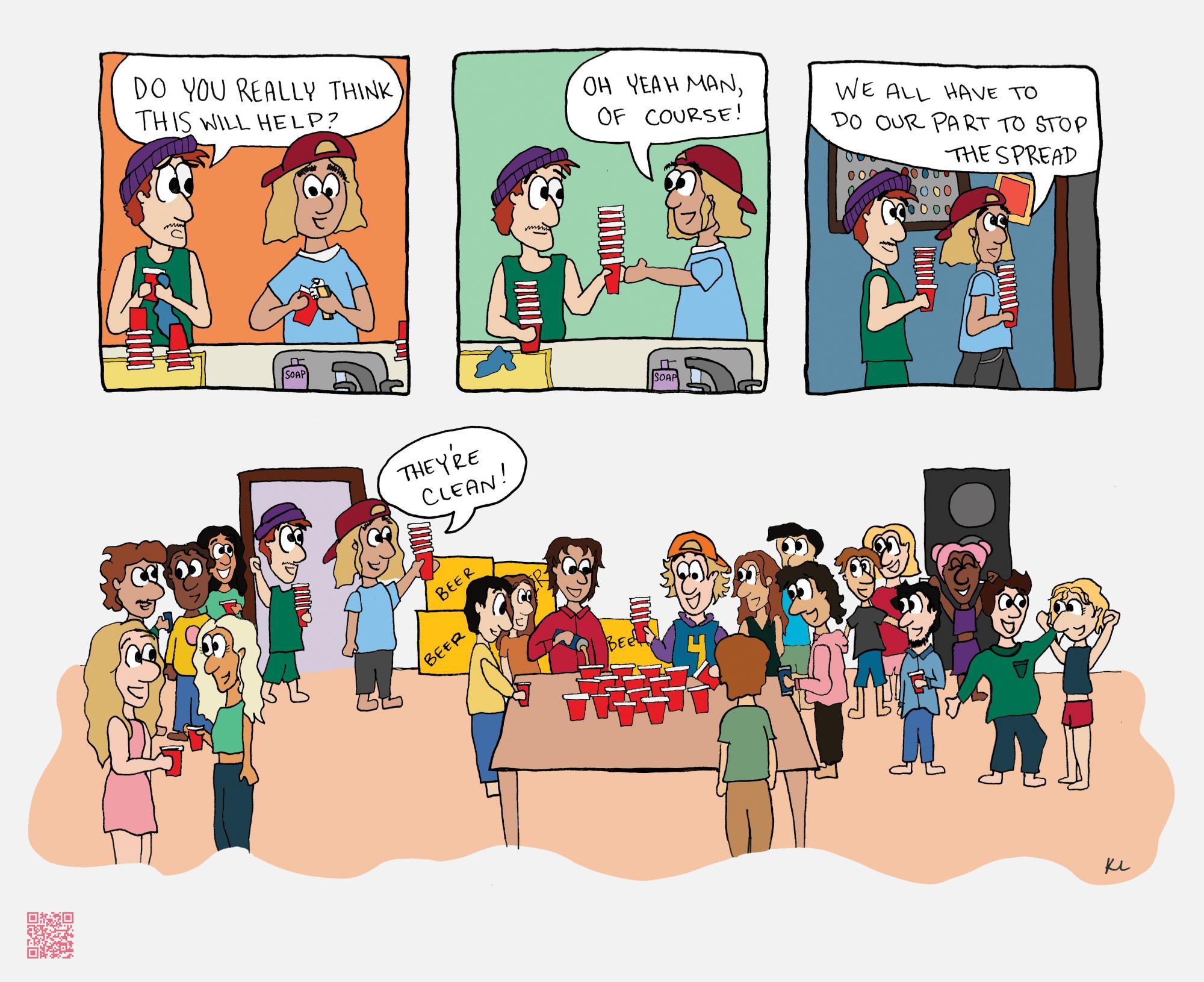 Comic art of people in a frat house