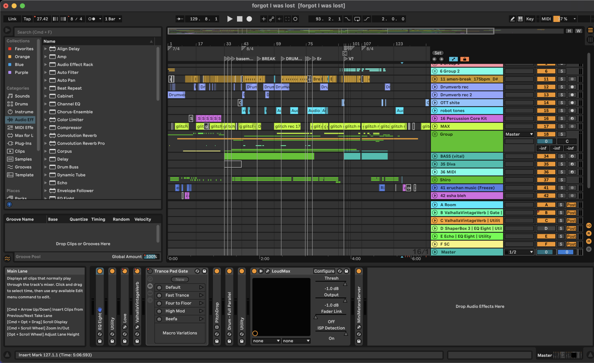 screenshot of my finalized project timeline for "forgot I was lost"