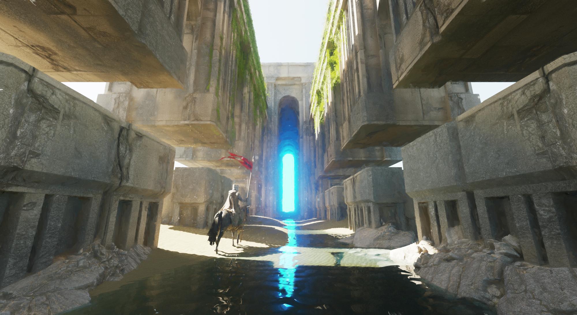 Cavern presents an environment comprised massive structural rocky cubes