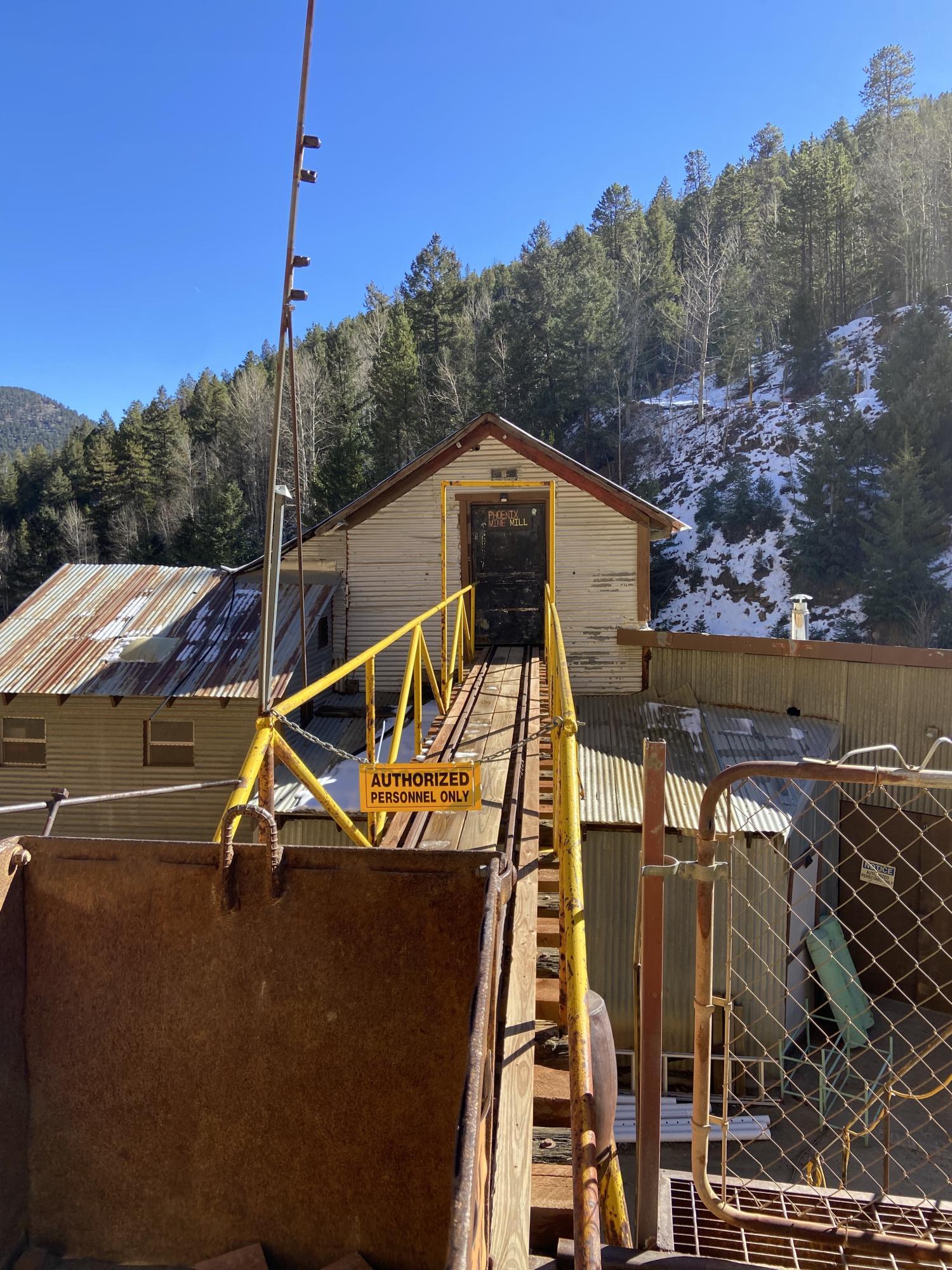A milling building that stands right out front of the Phoenix mine entrance in Idaho Springs