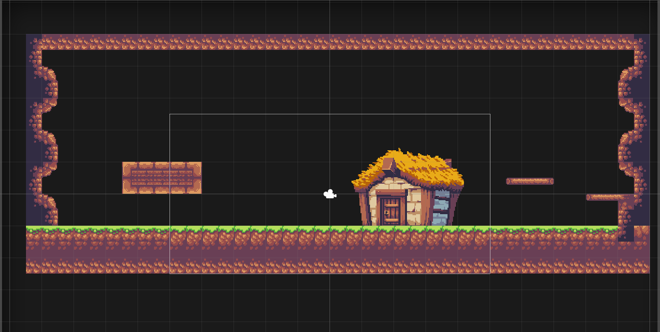 A small Unity build of the very first scene that I created. There are some borrowed pixel art assets of grass tilesets and cave walls, and a small hut sits in the center of the scene.