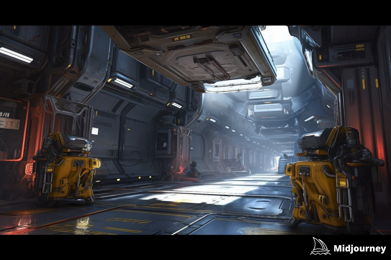 AI concept art painting of sci-fi hallway
