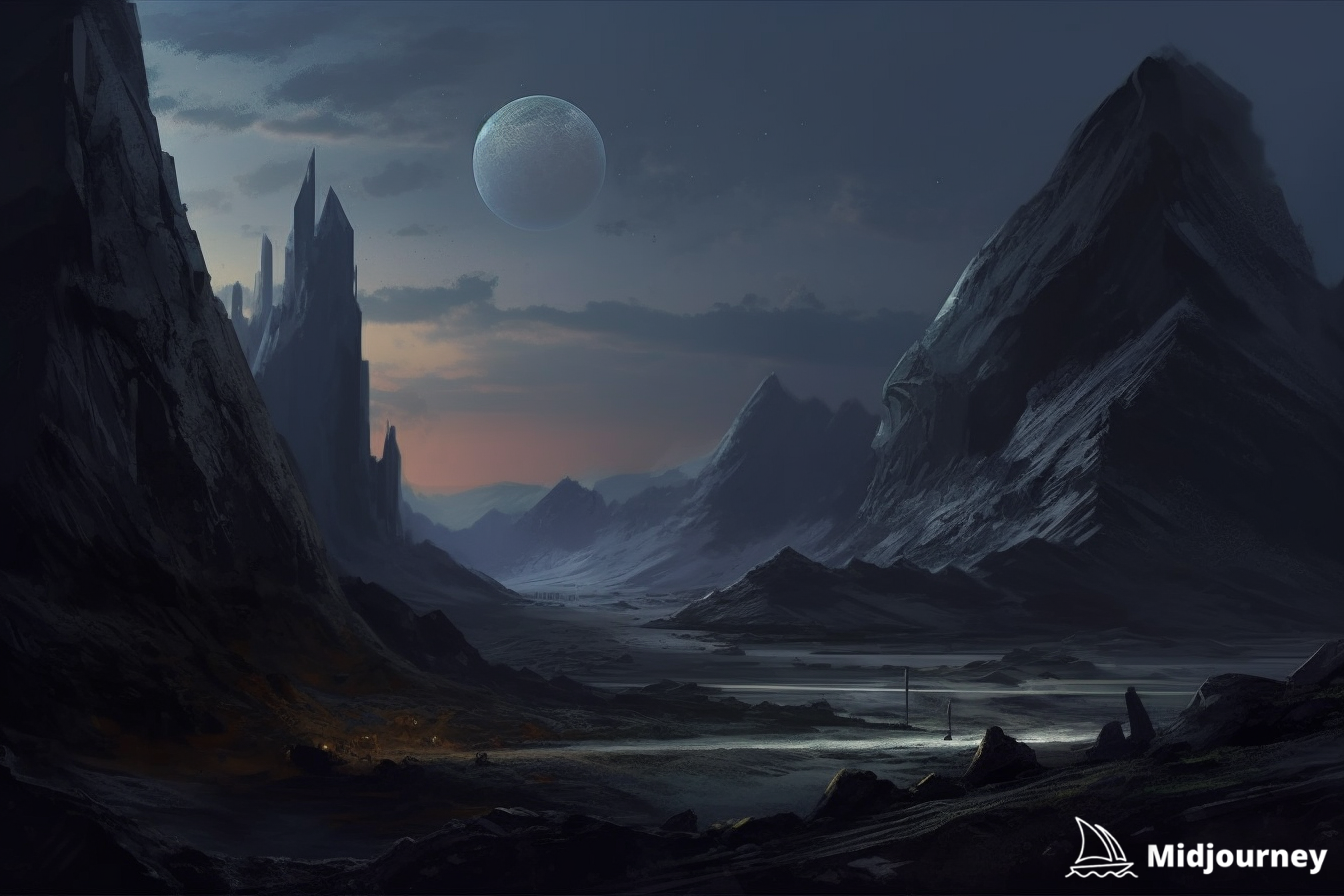 AI concept art painting of rocky landscape scenery 