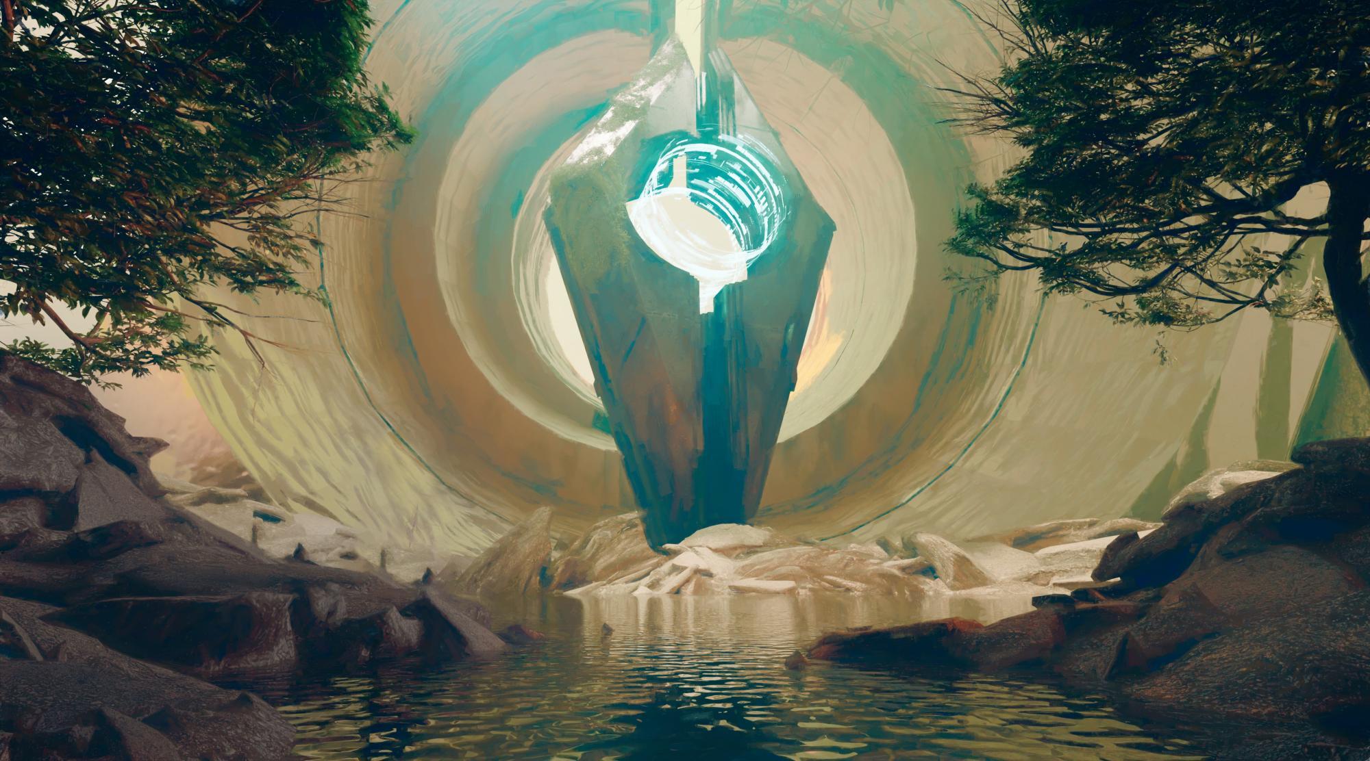 Cavern presents an environment comprised massive structural rocky cubes