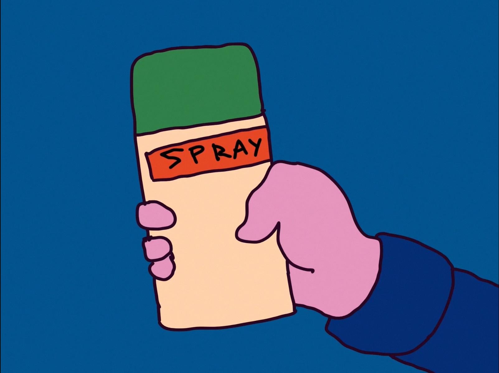 Animation of a hand holding a spray can