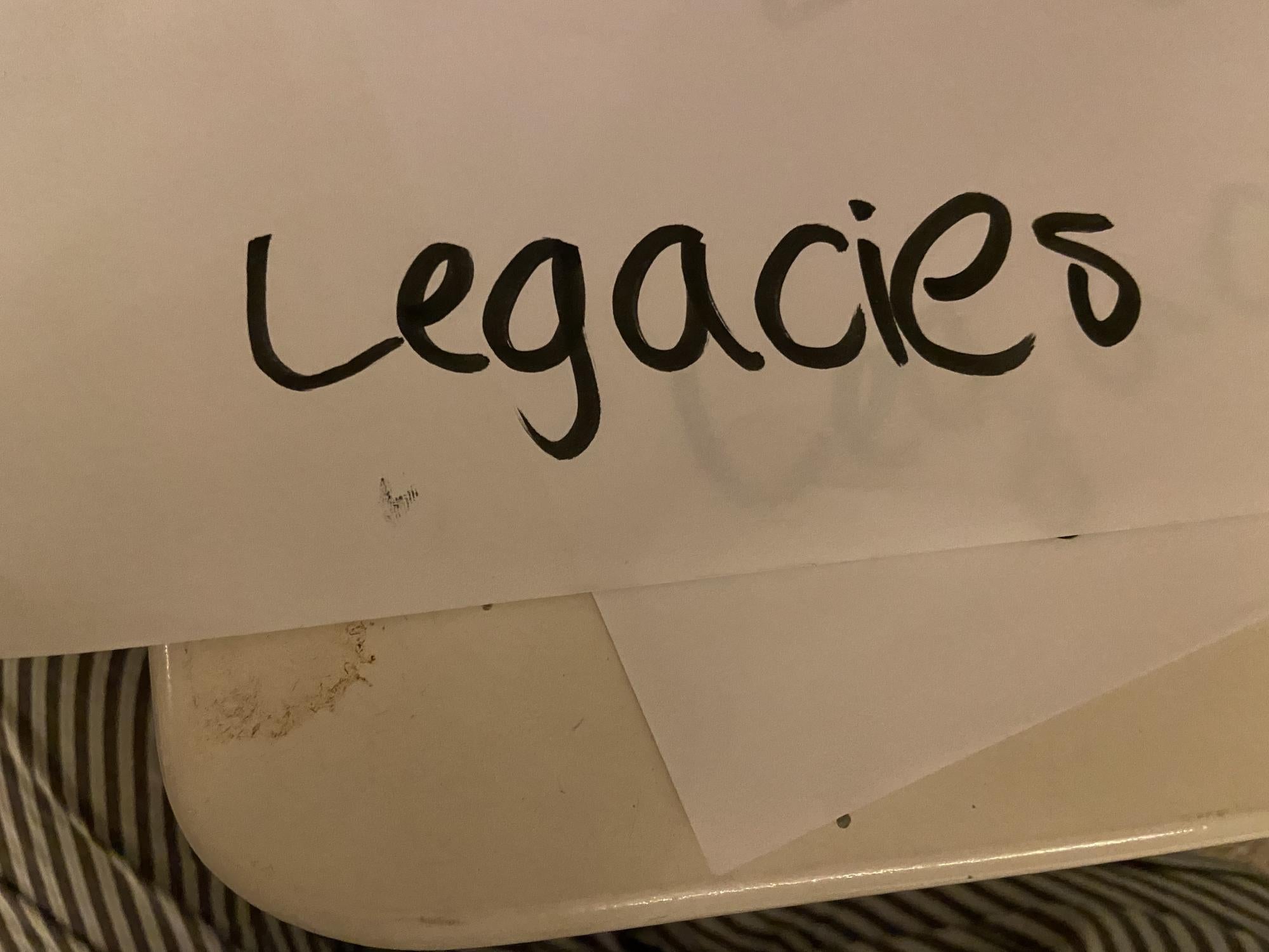 The word legacies written on paper