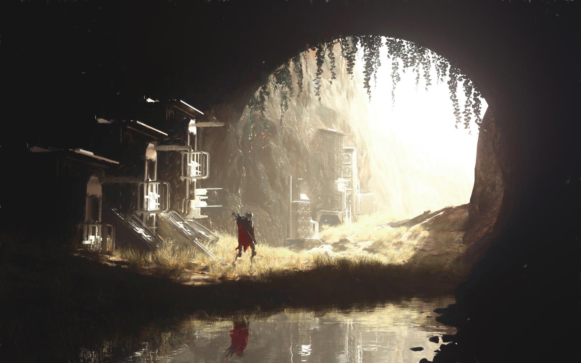 Abyss presents a hooded figure in an icy cave walking towards a hexagonal portal of some sort