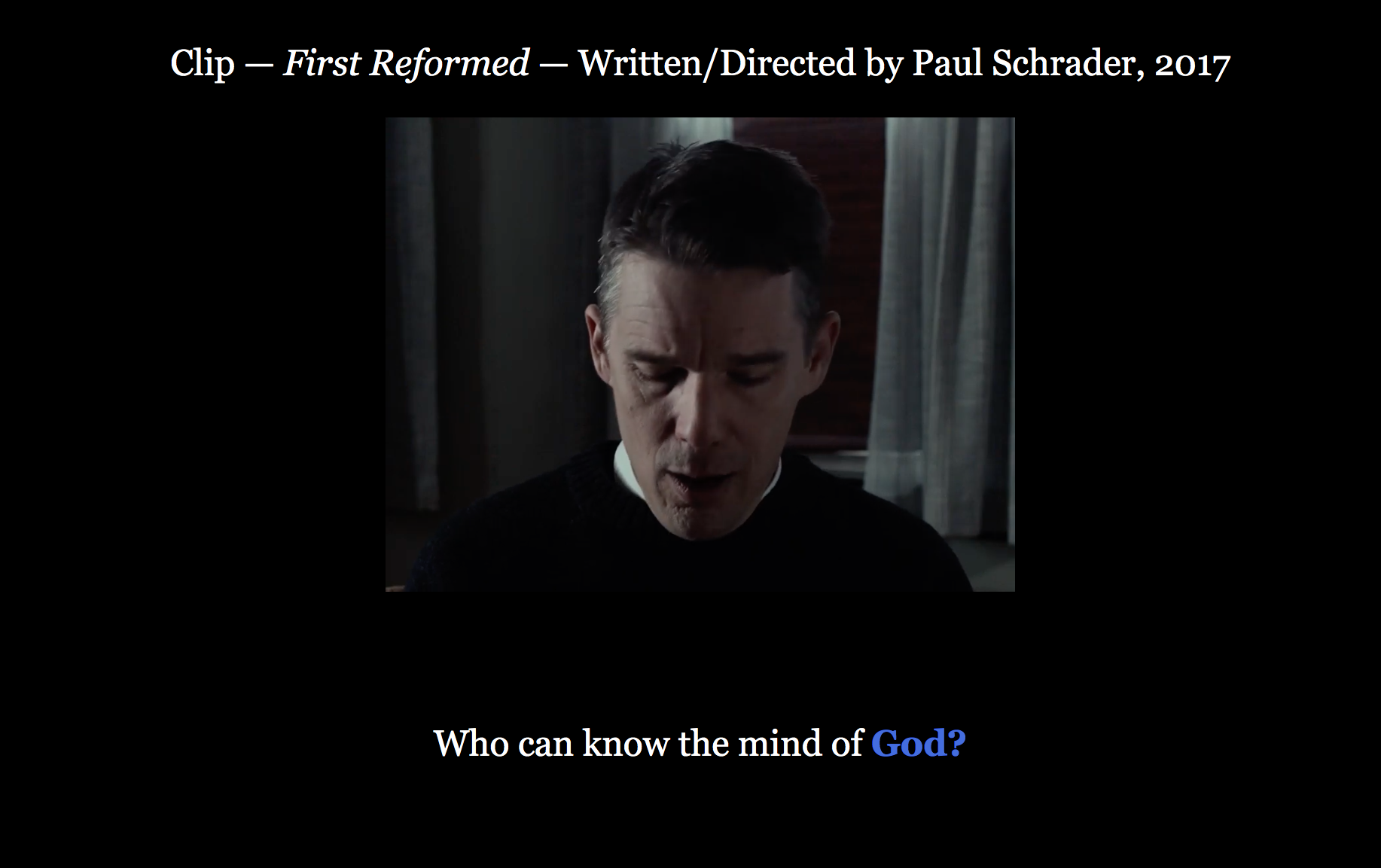 Screen of web experience with image of Ethan Hawke