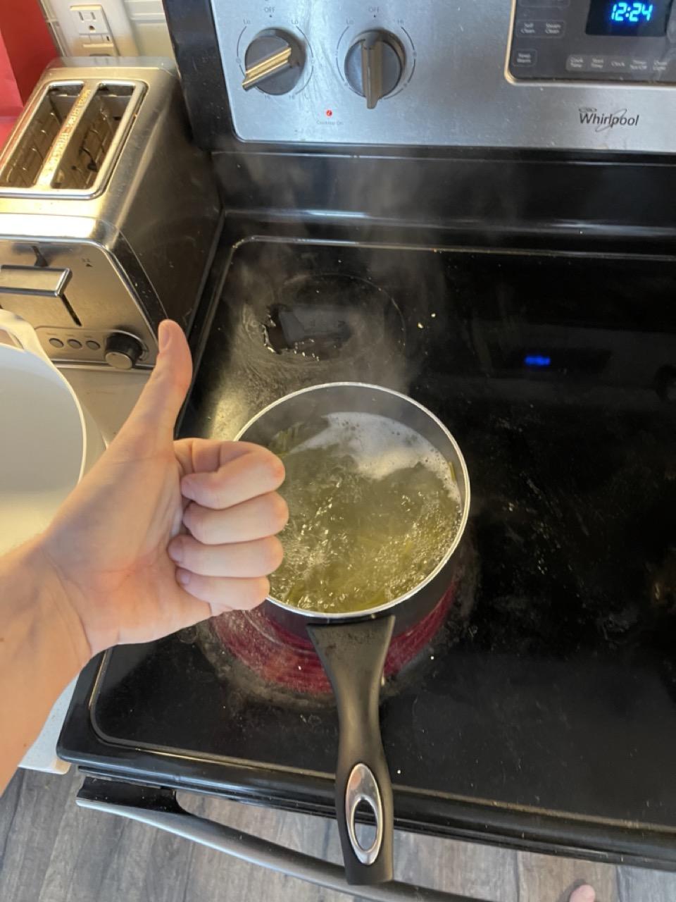 This is an in-between shot of the cooking process for the color green