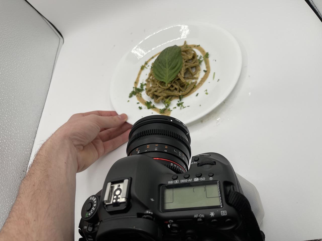 This is a shot of the final plating for the green dish and how it looks from behind the camera