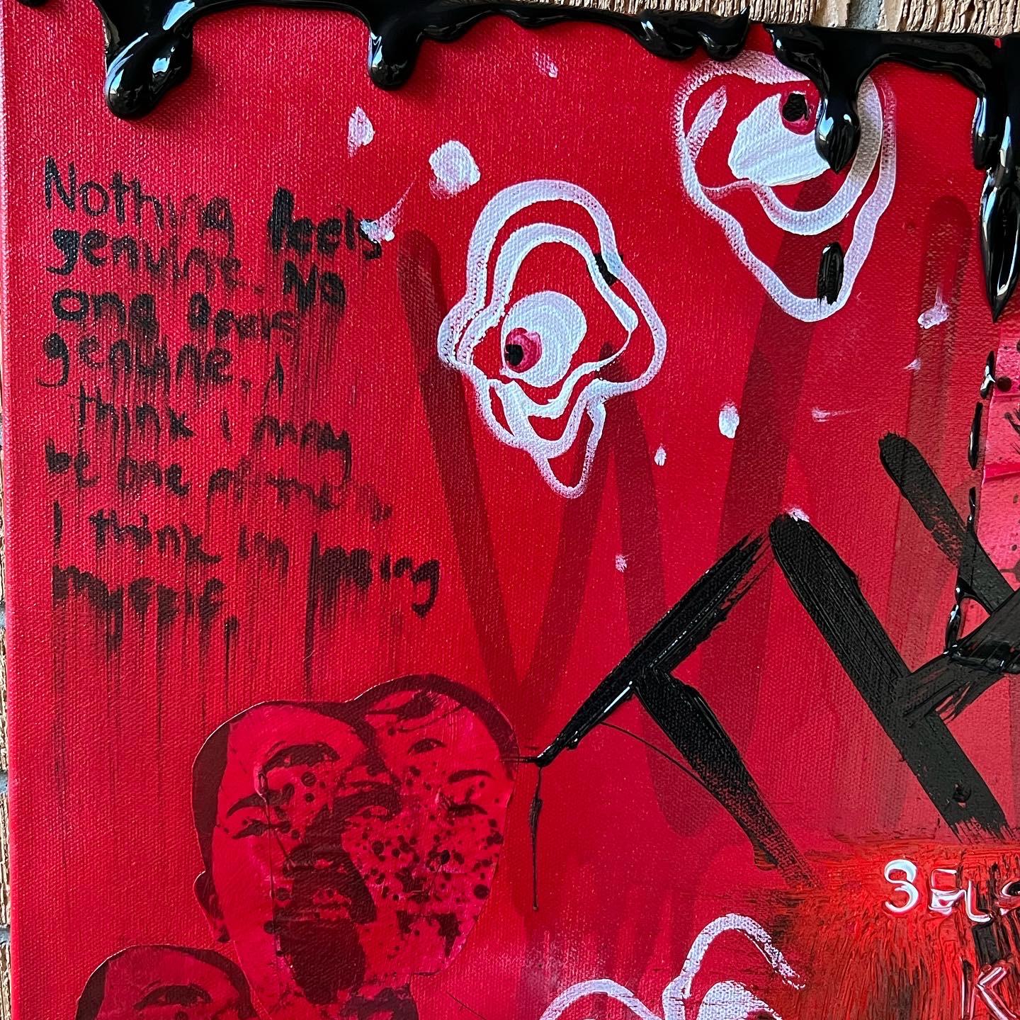 painting of skull on red background