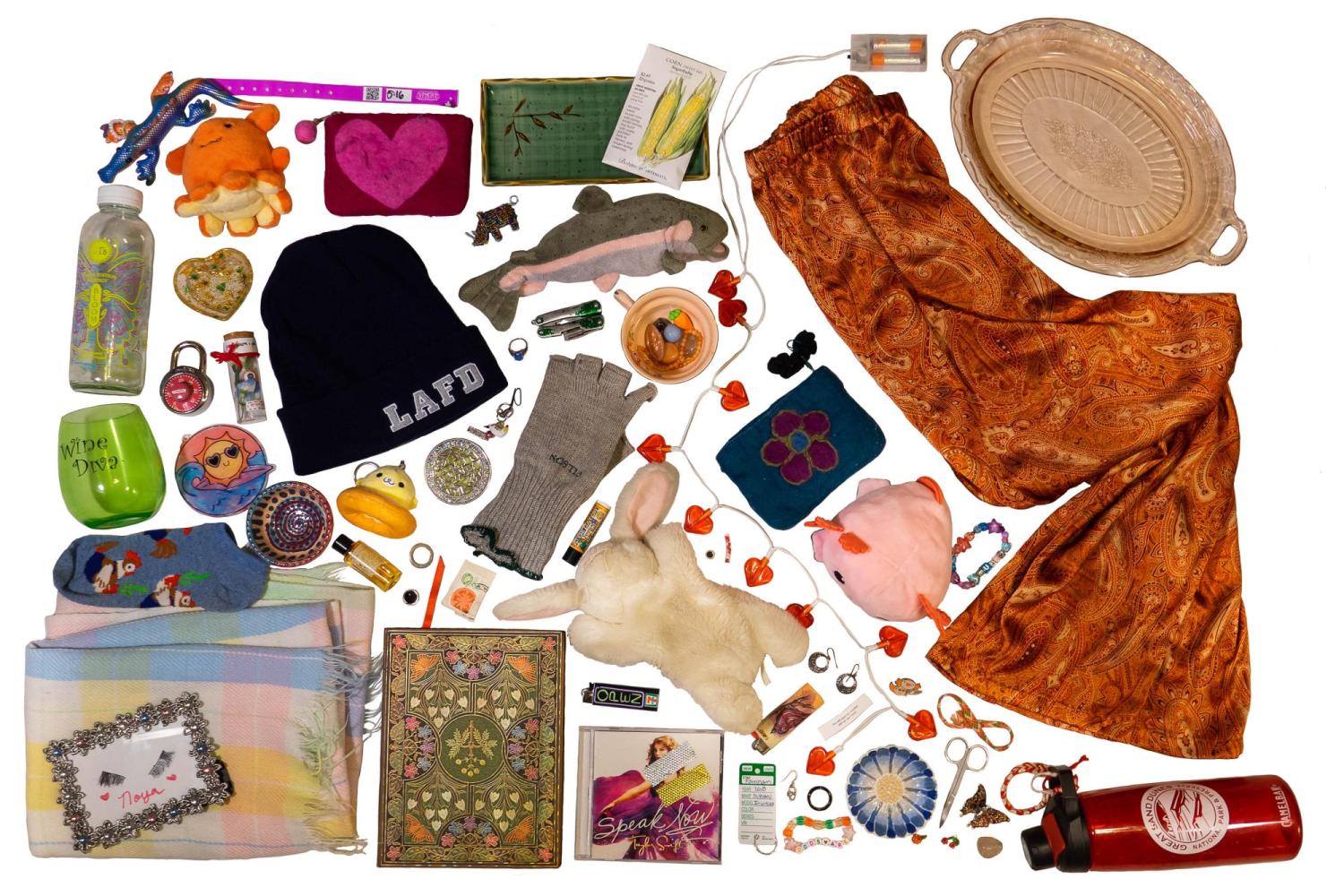 A collage featuring a collection of material objects belonging to Jenny