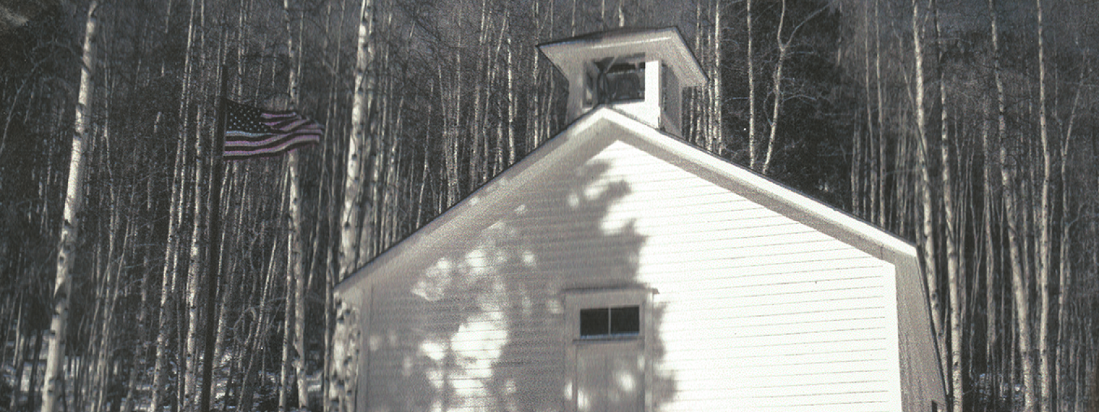Church with American flag in black and white