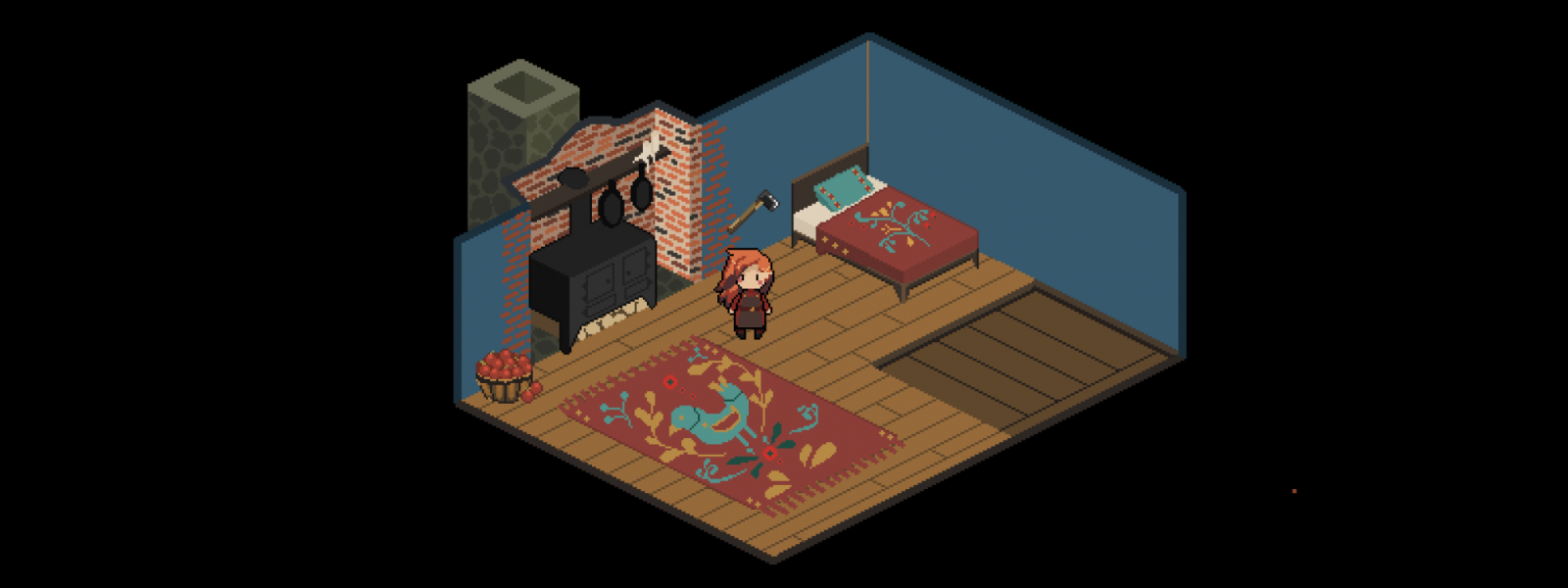 Game design of a bedroom with avatar