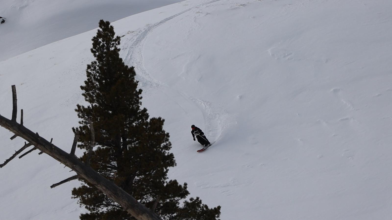 Photo of me skiing while shooting for a ski film in the back country of Tahoe