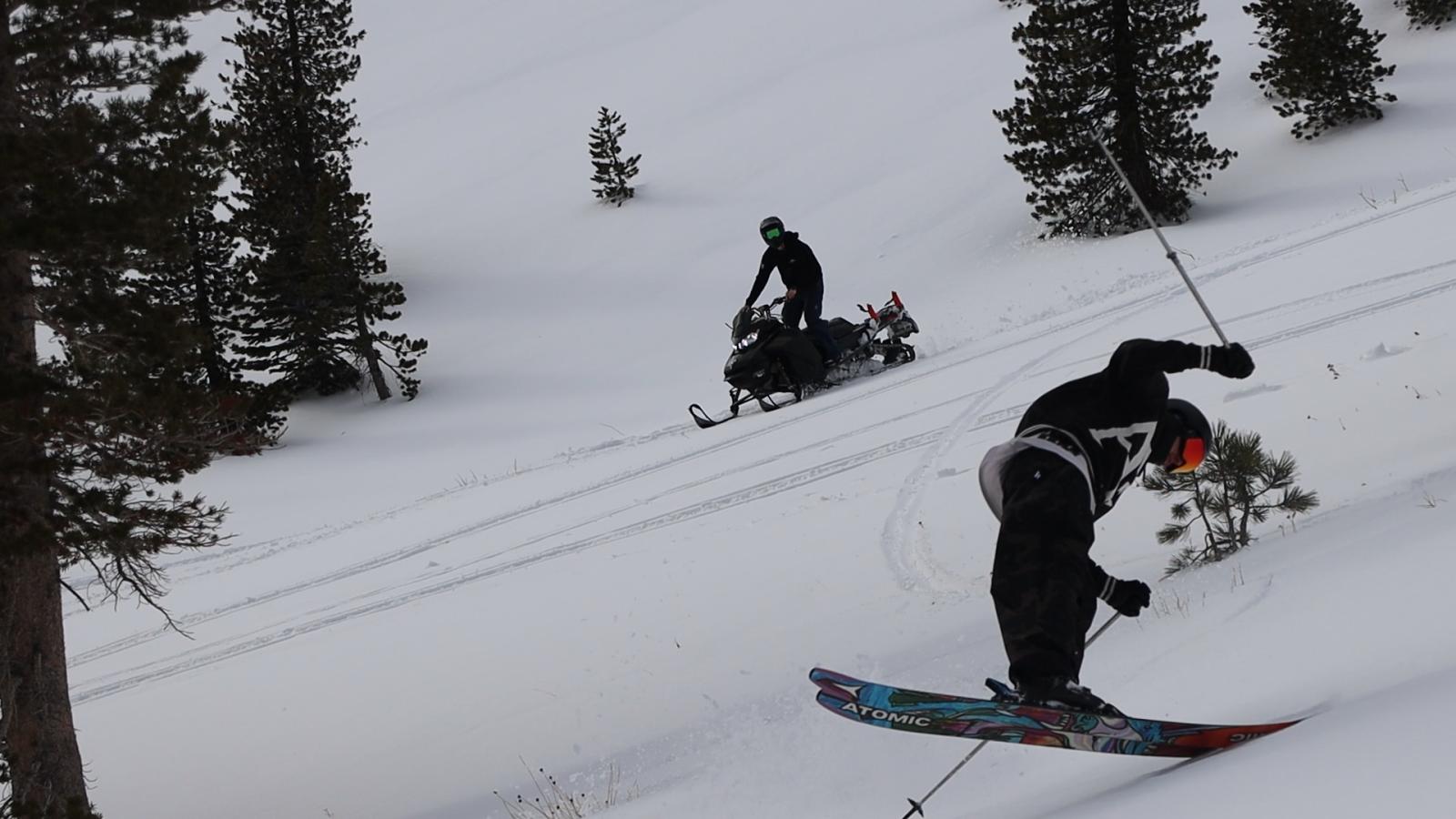 Photo of me skiing while shooting for a ski film in the back country of Tahoe