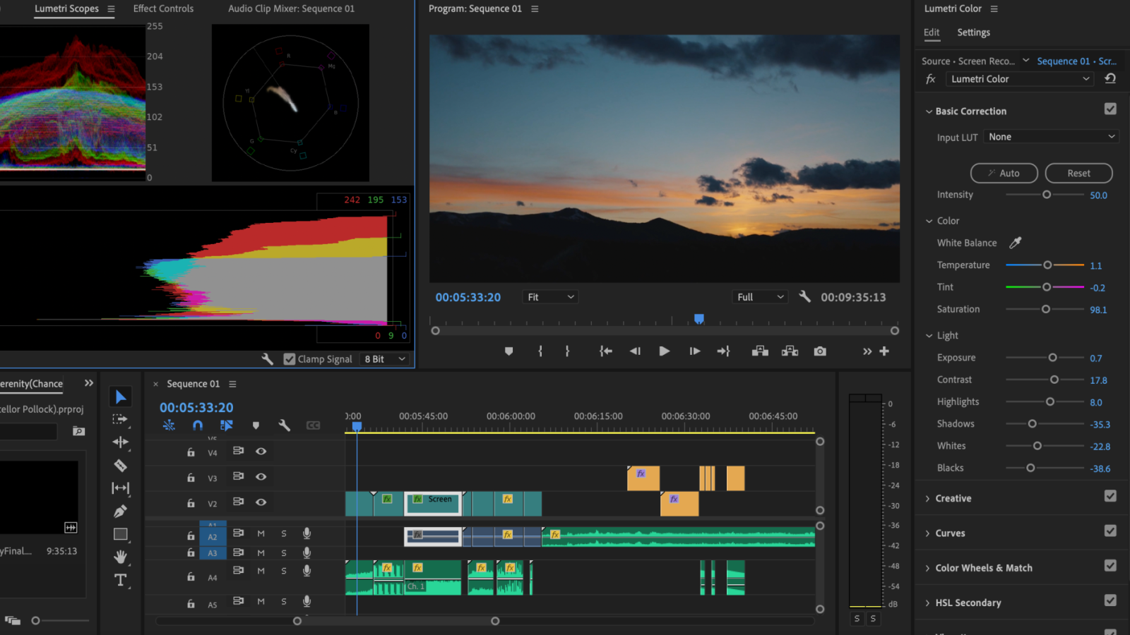 he editing timeline of the film