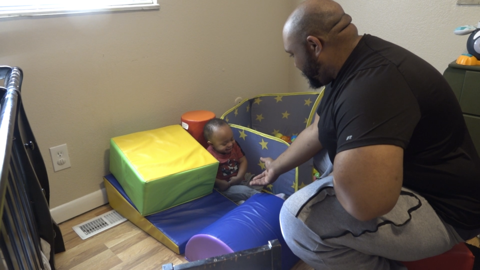 Aaron asking Sincere to give him some crayons
