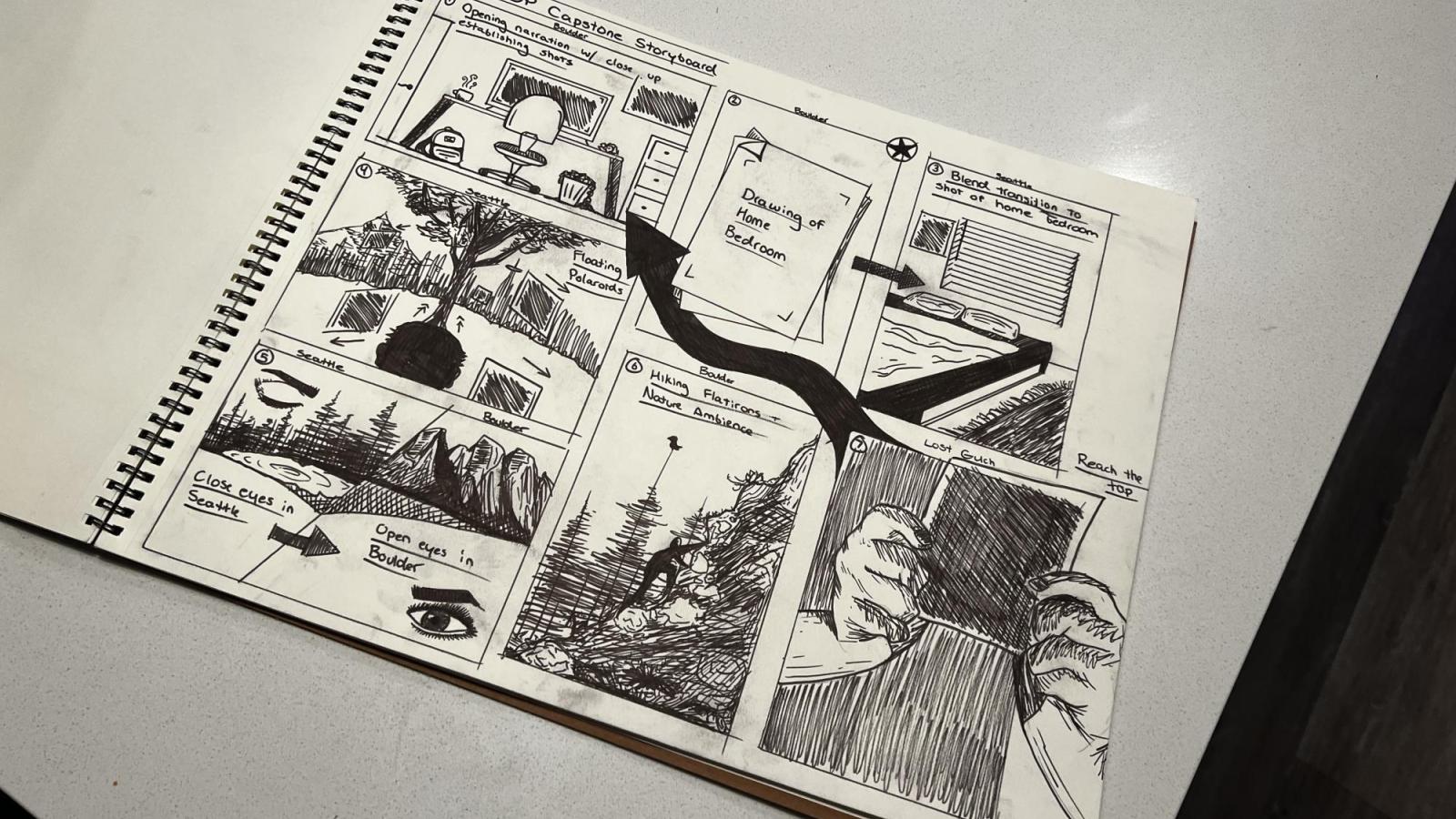 An early concept of a shot transition planned for the final film, involving a drawing of my bedroom in Seattle. The image was later adapted into the film in a different manner