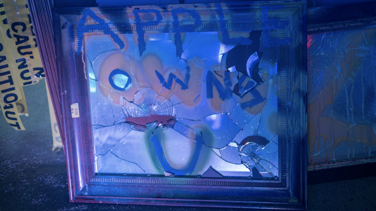Broken mirrors with spray paint
