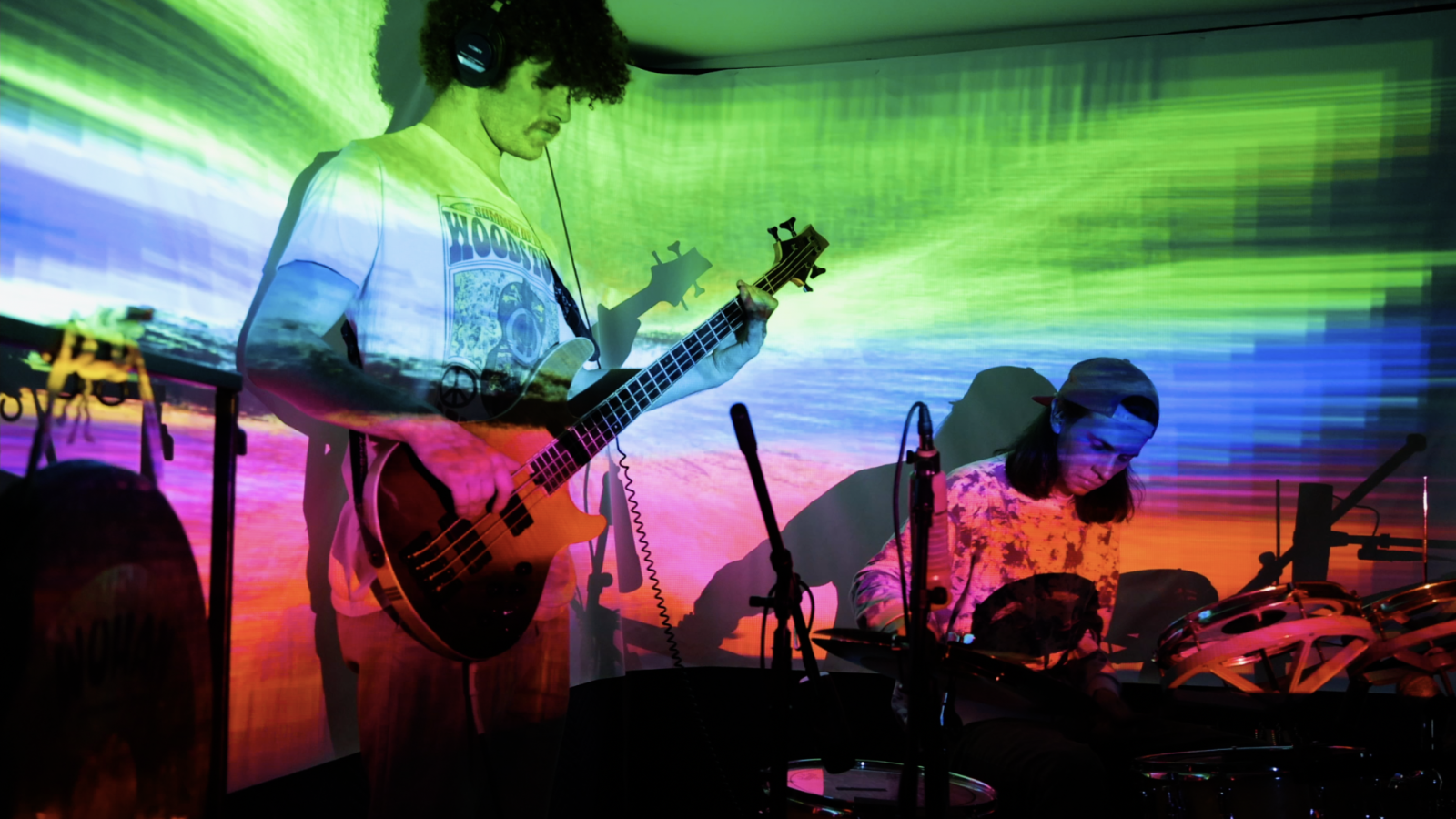 People playing music with video projections
