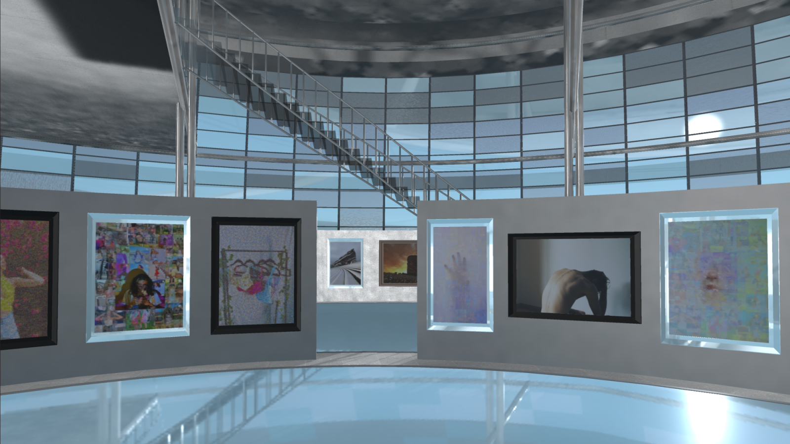Virtual reality art gallery in futuristic style