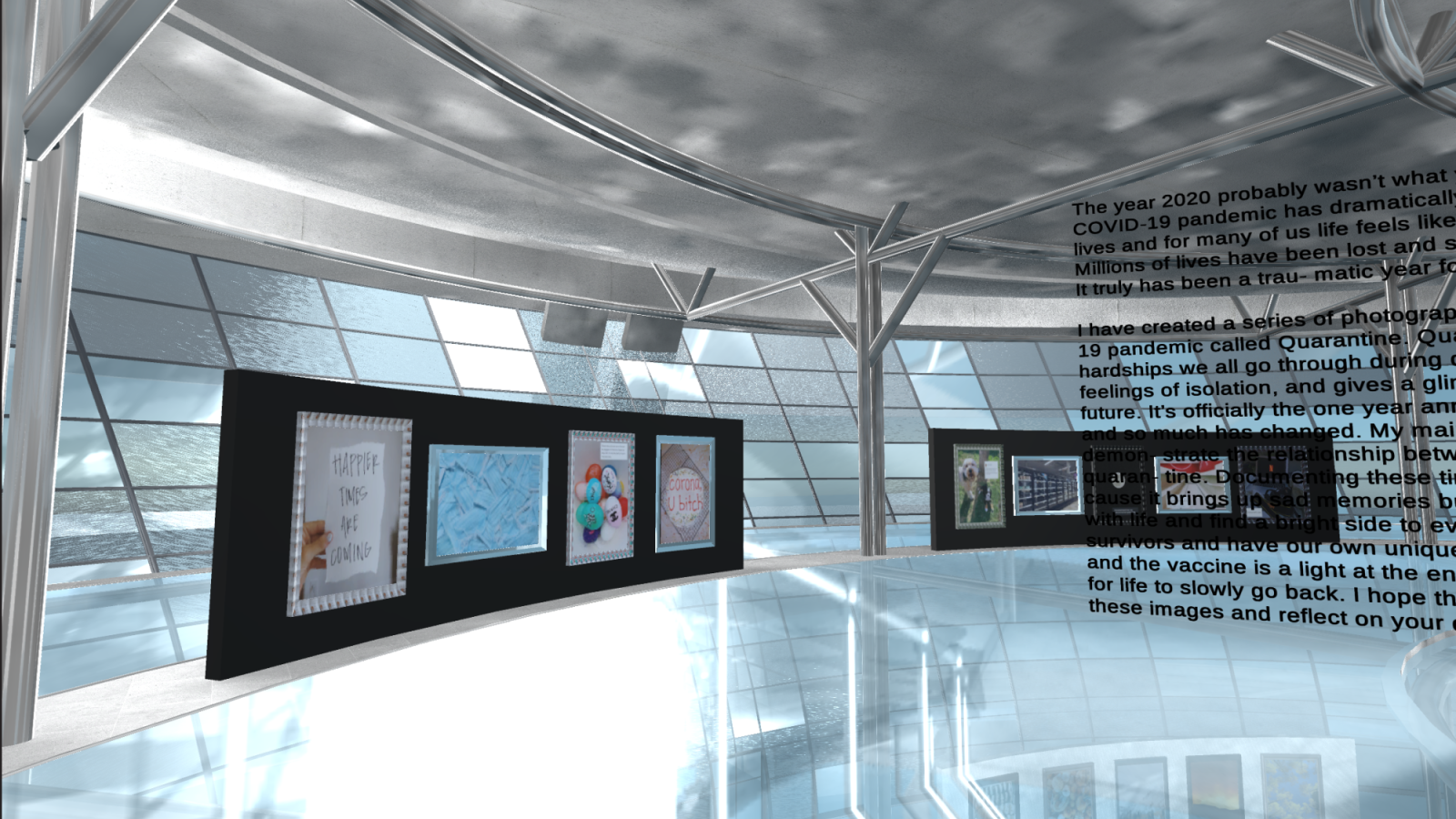 Virtual reality art gallery in futuristic style