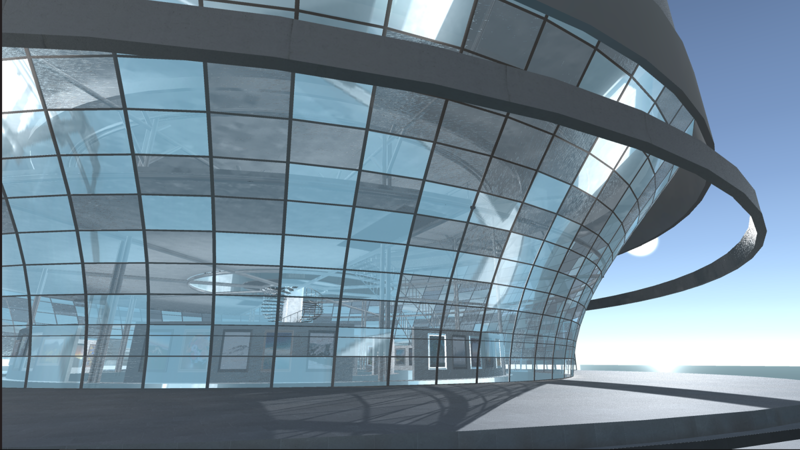 Virtual reality art gallery in futuristic style. View from the exterior.