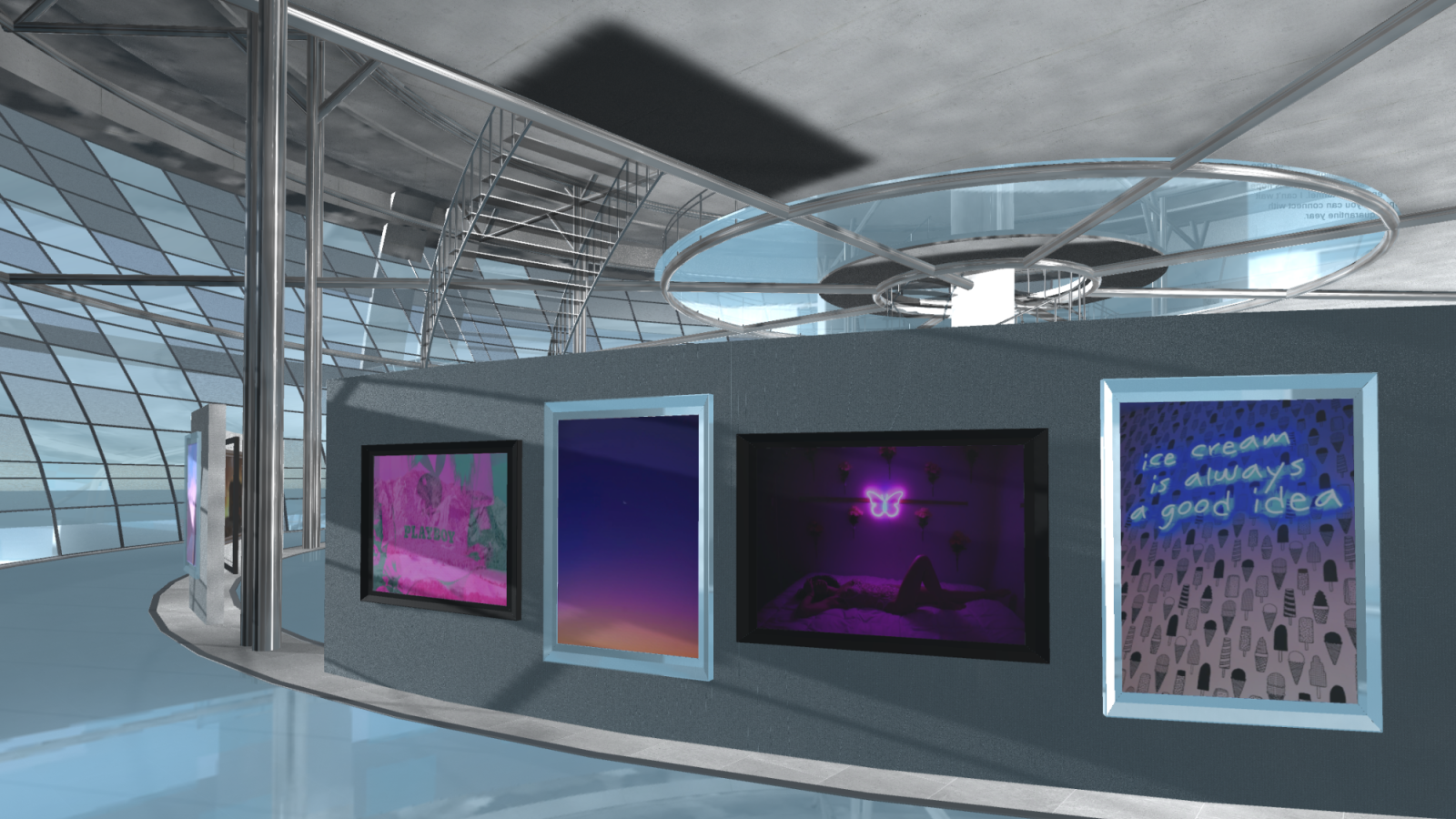 Virtual reality art gallery in futuristic style