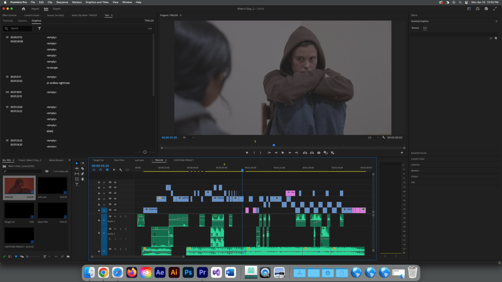 Screenshot of the trailer adobe premiere timeline