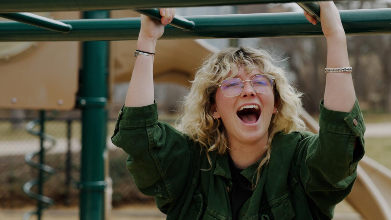 Woman having fun at a playground