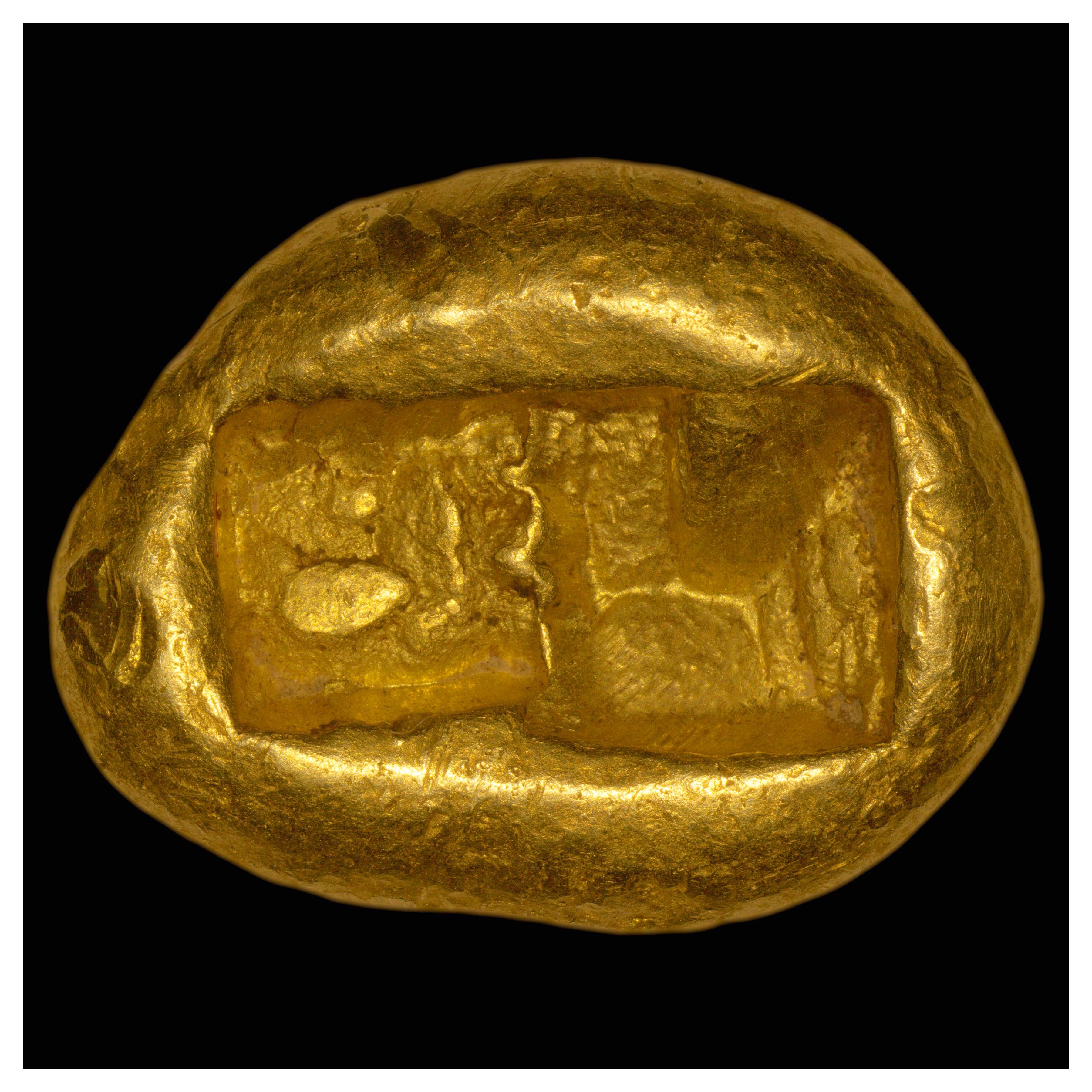 Gold Stater, Sardis (Lydia), 550-546 BCE; Reverse: irregular shaped incuse punches.