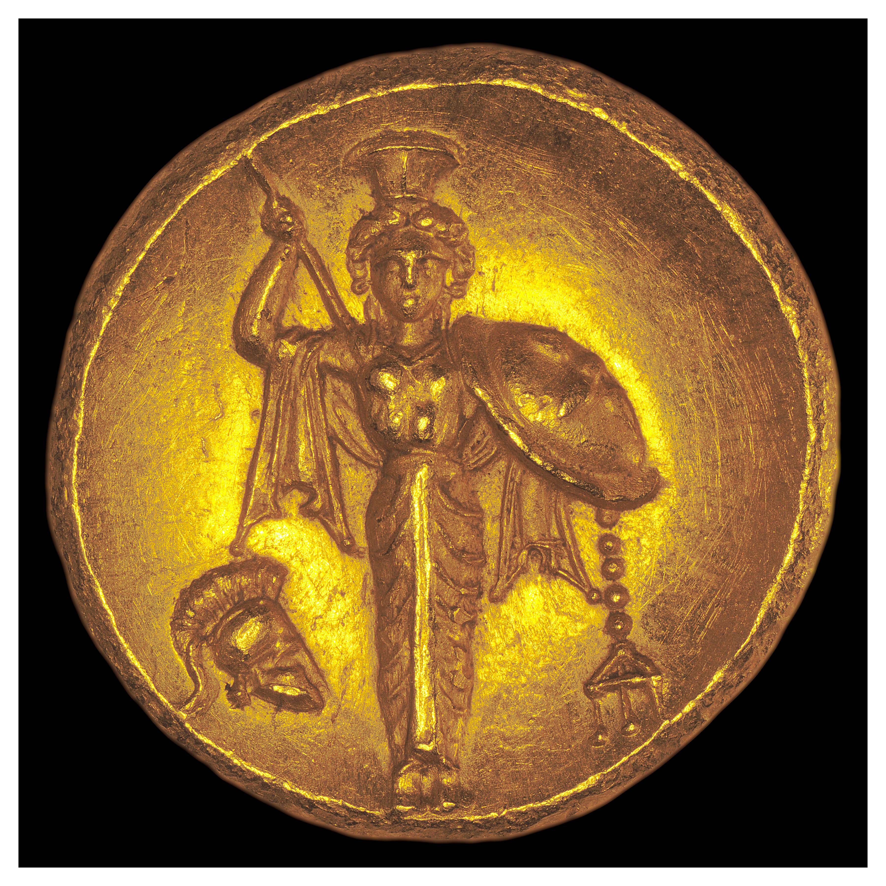 Gold Stater, Pergamon, mid- to late-330s BCE; Reverse: Statue of Pallas Athena.