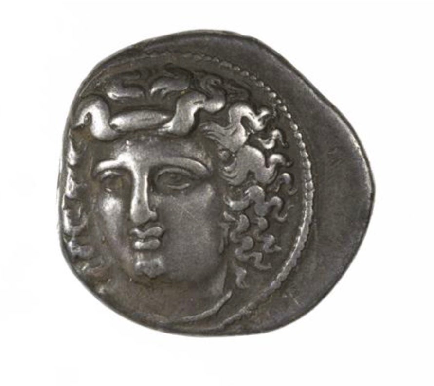 Silver Drachma, Larissa, 356-342 BCE; Obverse: Head of Larissa.