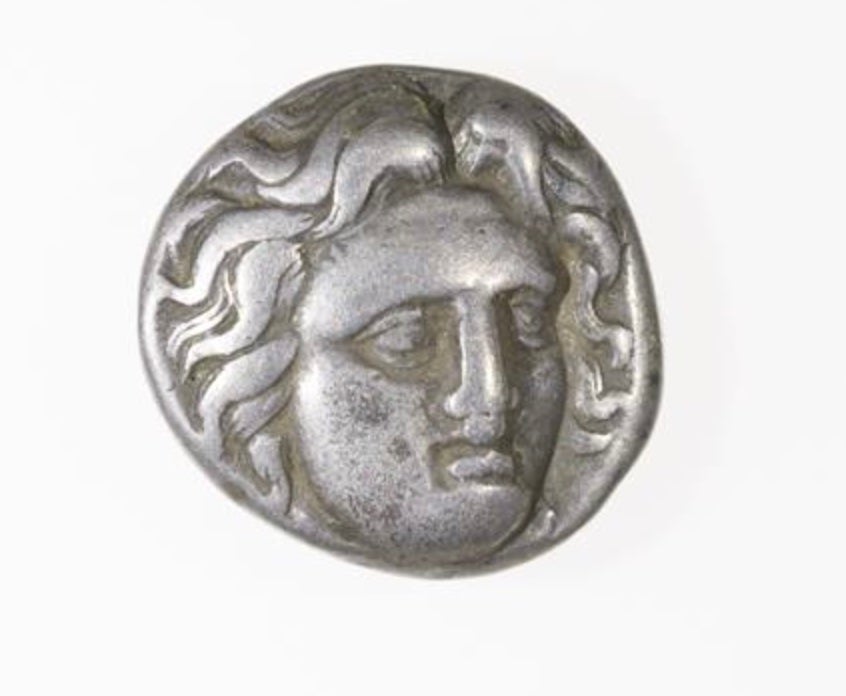 Silver Didrachm, Rhodes, 305-275 BCE; Obverse: Head of Helios.