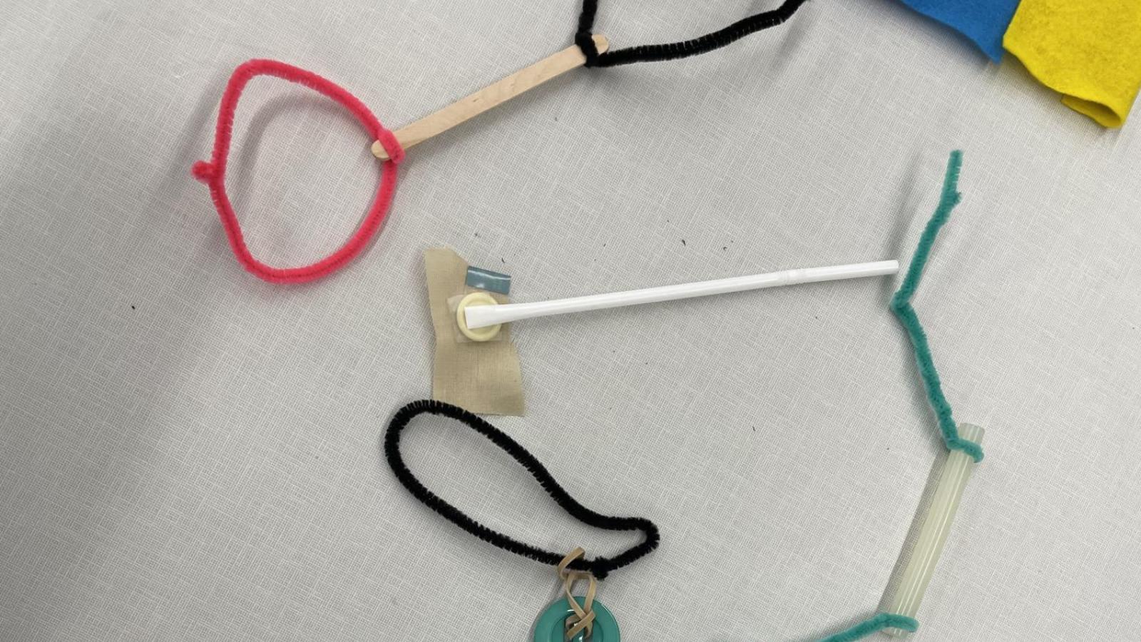 Haptic Playground prototype made out of pipe cleaners, sticks, and straws