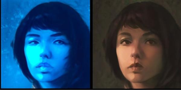 Grid of four different portraits of a young girl with dark hair, created with an AI tool.