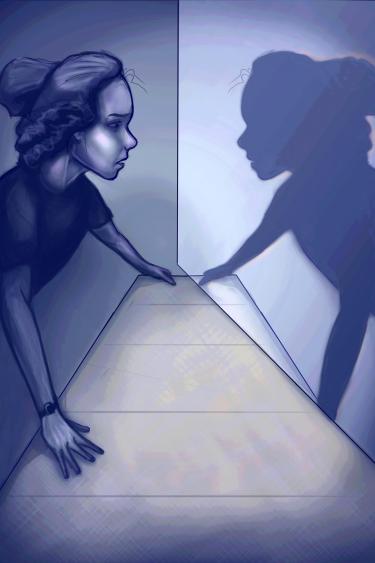 Illustration of a girl looking at her shadow.
