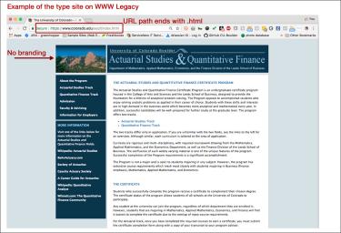 Example of WWW Legacy site with .html in the URL path, and no branding 