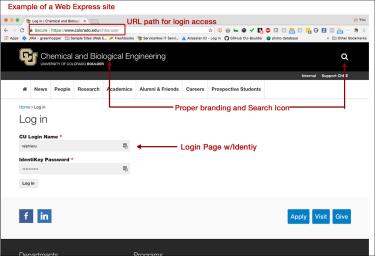 Example of a Web Express site at the Login Page