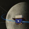 Artist illustration of the Dark Ages Polarimetry Pathfinder (DAPPER), which will look for faint radio signals from the early universe while operating in a low lunar orbit. Its specialized radio receiver and high-frequency antenna are currently being developed by NRAO. Credit: NRAO/AUI/NSF, Sophia Dagnello