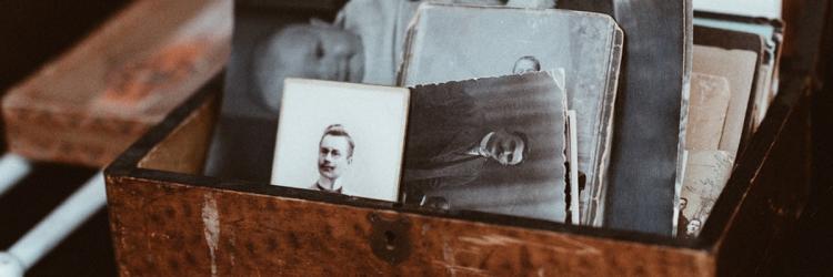 a box of old historic photographs