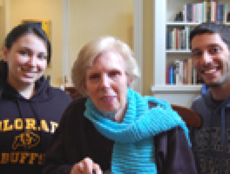 Ruth with two students