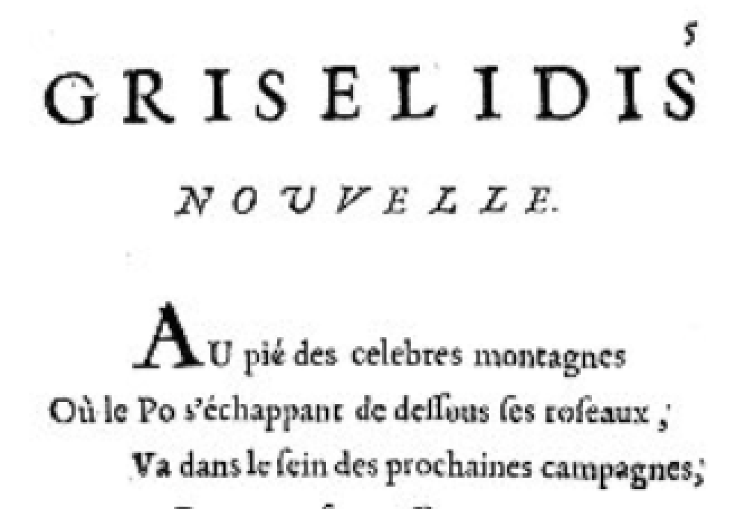 Screenshot of first page of the tale, text only (French), "Griselidis Nouvelle".