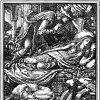 Illustration of the Prince leaning over Sleeping Beauty