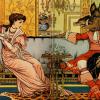 Beauty and the Beast sitting across from each other