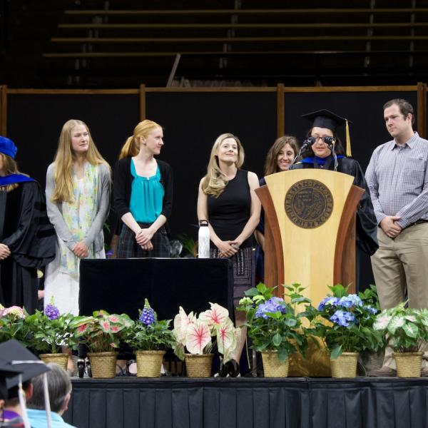 Director of Graduate Studies Tiffany Ito recognizes the graduate student awardees
